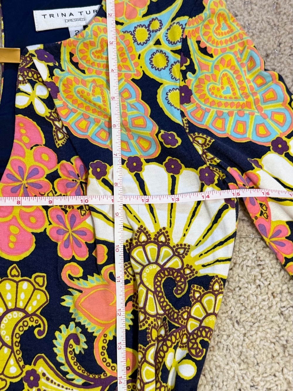 Trina Turk Navy Dress with Pink, Yellow & Purple Floral Print - Picture 3 of 8